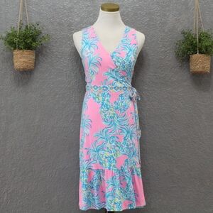 Lilly Pulitzer Misha Midi Wrap Dress Beat the Heat Pelican Pink Sleeveless XS
